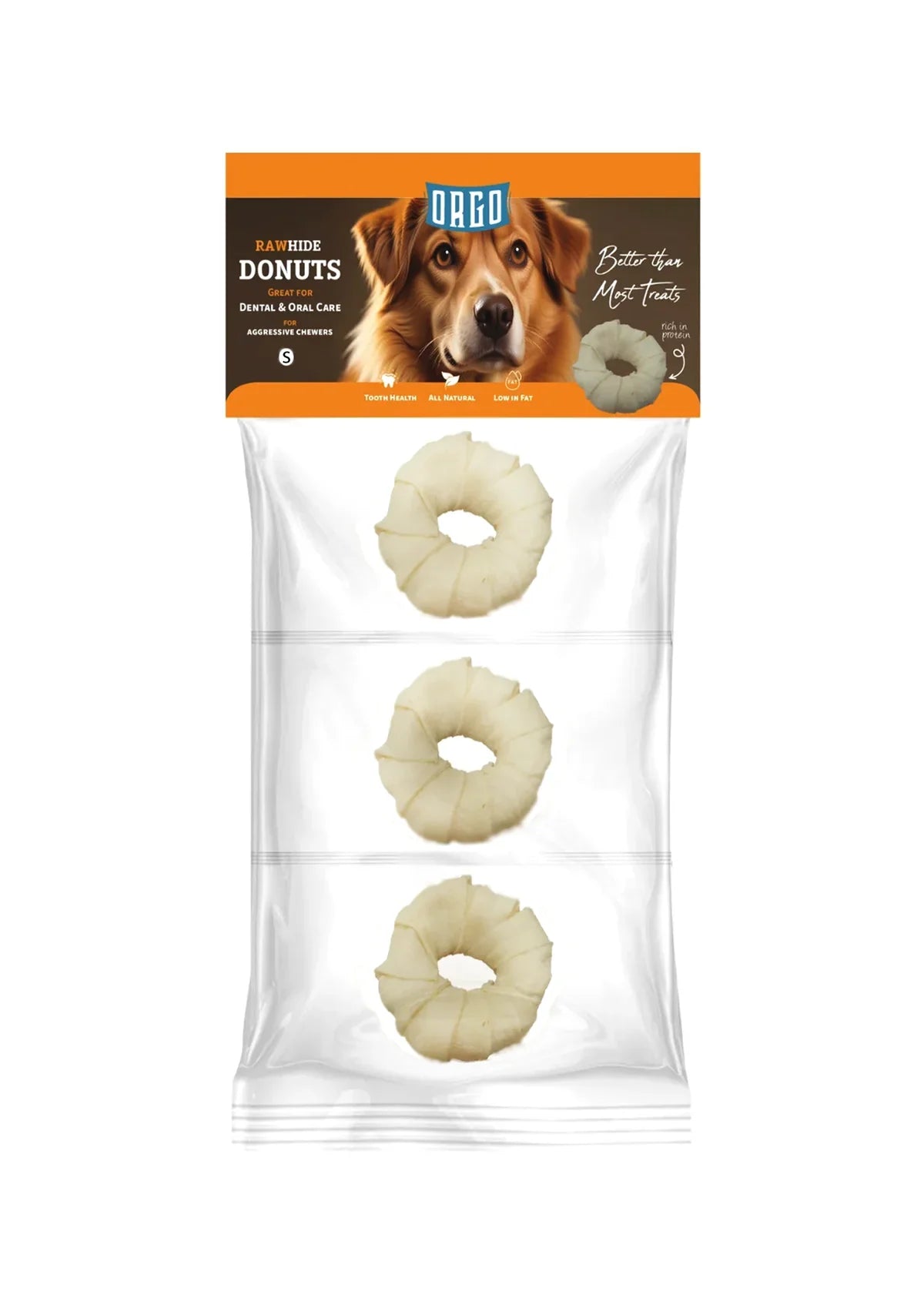 Orgo Rawhide Donuts for Dog Dental Oral Care 3 PC Medium