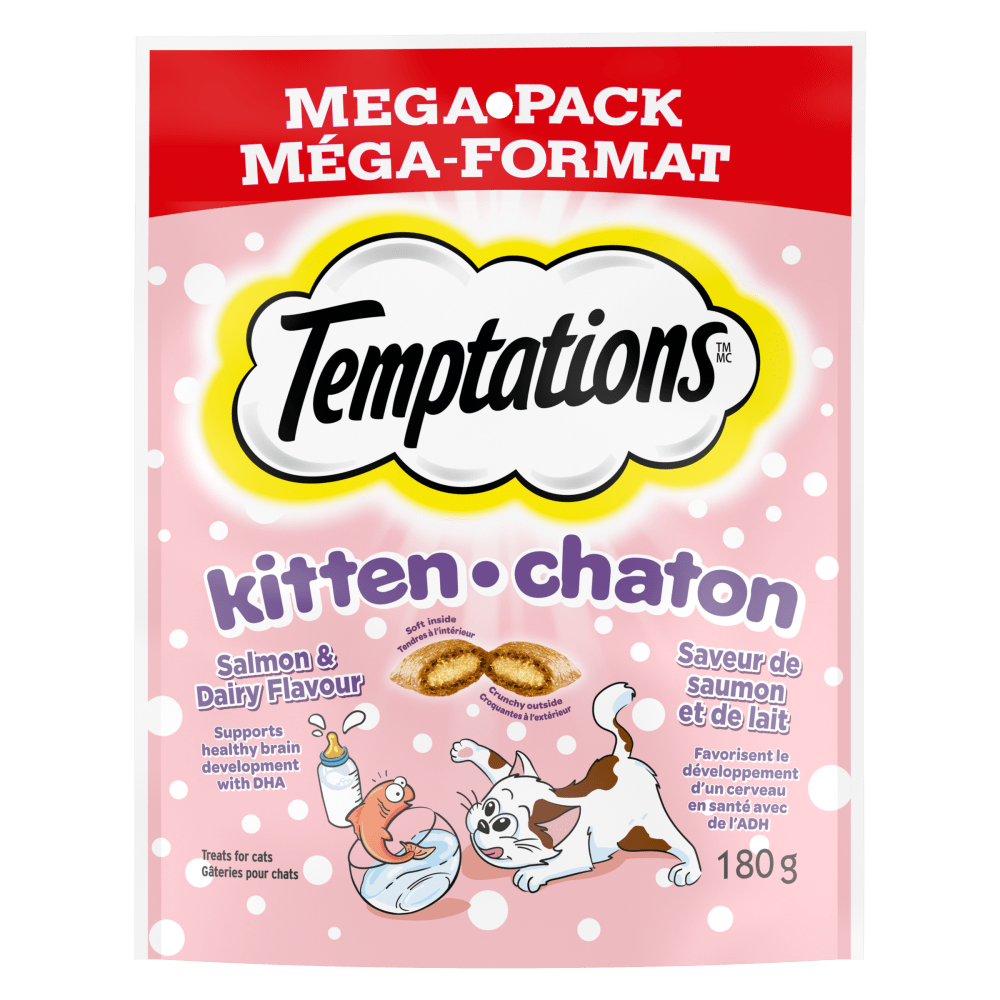 TEMPTATIONS Kitten Cat Treats Salmon & Dairy Flavour Mega-Pack, 180g