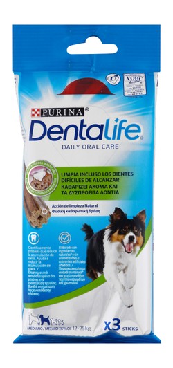 Purina Dentalife Daily Oral Care Chew Treats For Medium DOGS 12-25 kg x3 Sticks (69G)
