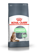 •Royal Canin Digestive Care Dry Cat Food 2kg front packaging•Digestive Care dry food ring-shaped kibble for adult cats