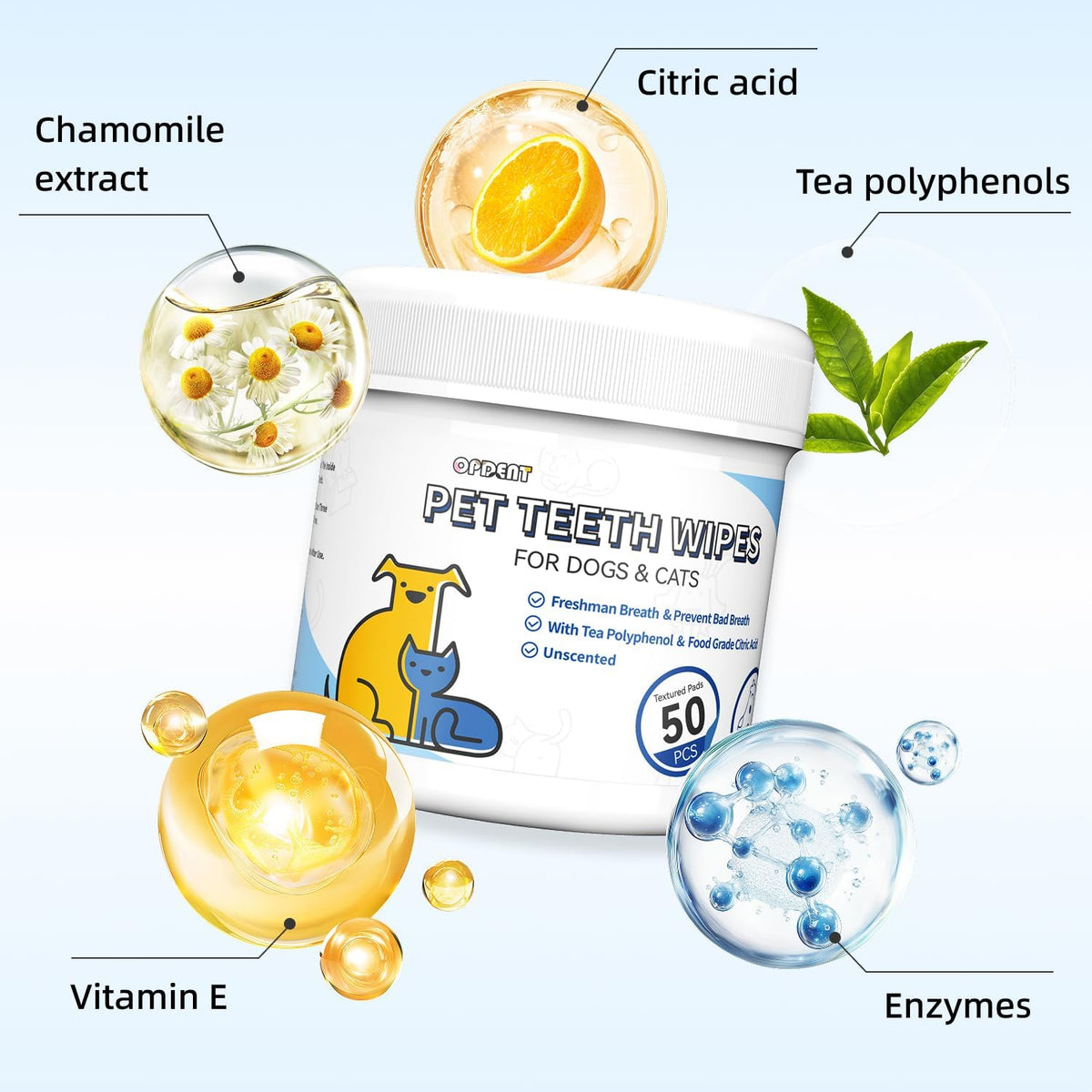 Opdent Pet Dental Finger Wipes 50PCS
