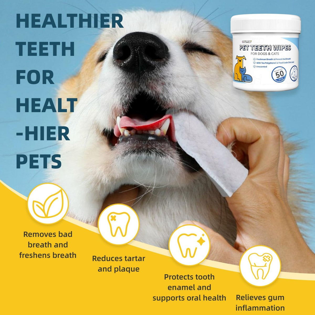 Opdent Pet Dental Finger Wipes 50PCS