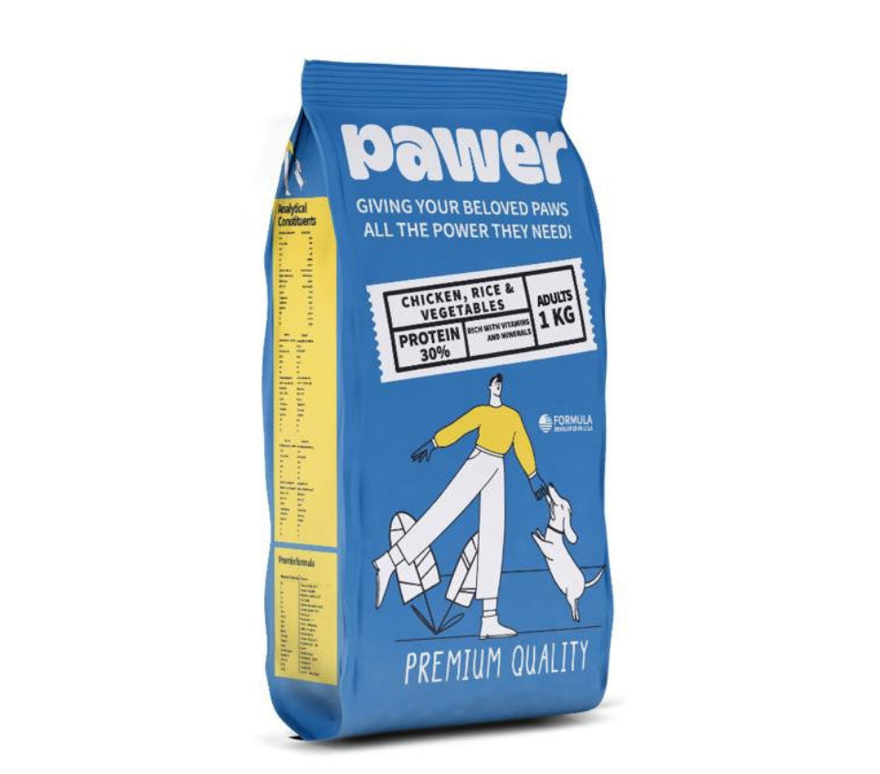 Pawer Dry Food with Chicken, Rice & Vegetables for Adult Dogs 1kg - Talapets