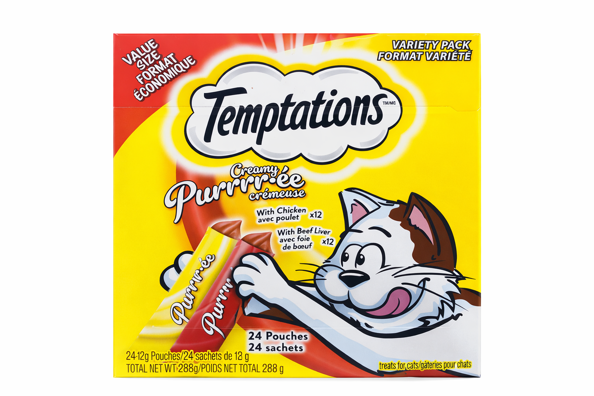 Temptations Creamy Puree , Chicken & beef liver Variety Pack Lickable Cat Treats, 0.425-oz tube, bundle of 24 pack