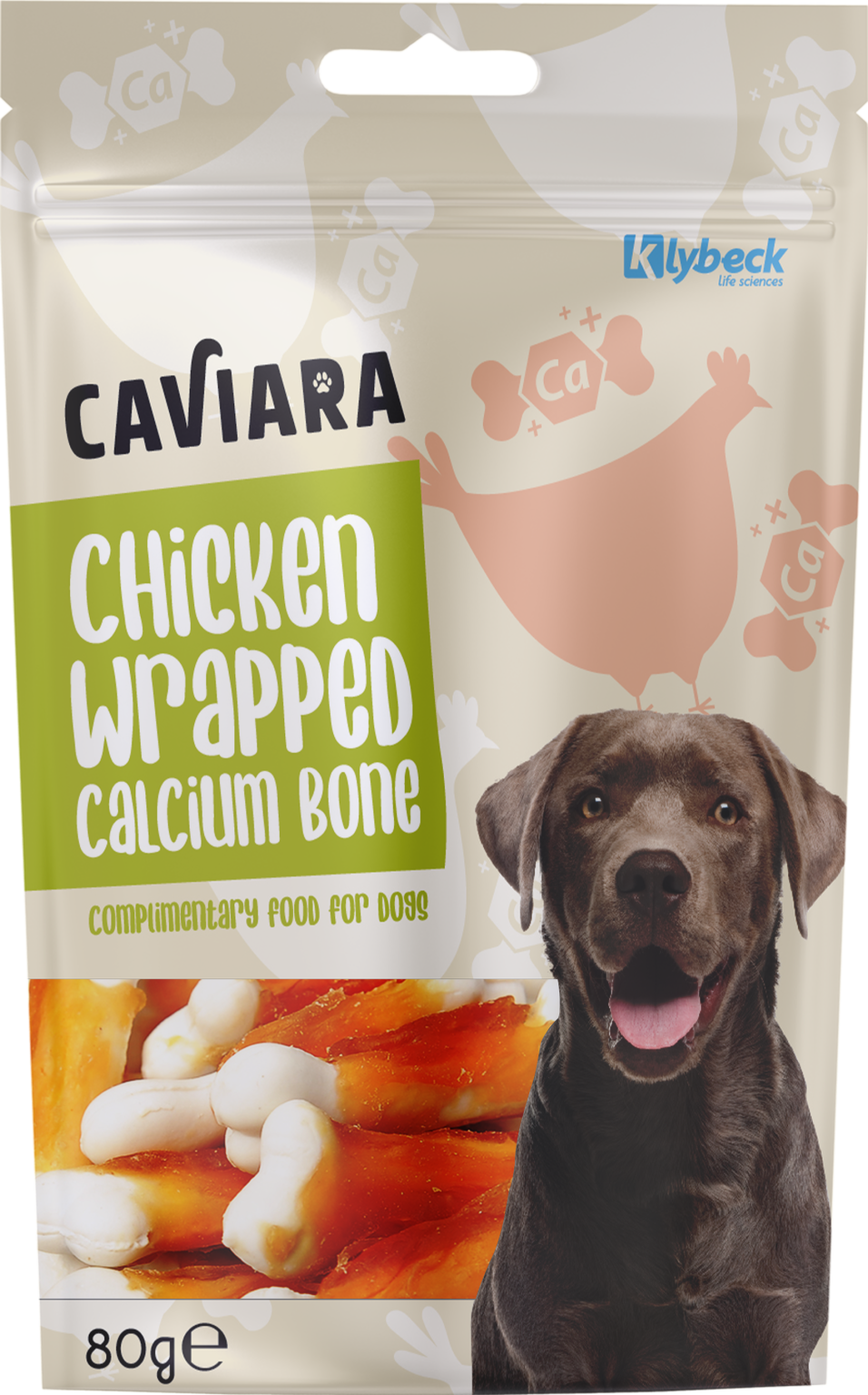 Caviara Dog Treats Chicken wrapped calcium bones 80g