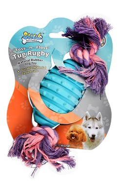 Soleil Rugby Shaped Dog Chew Toy W/Rope