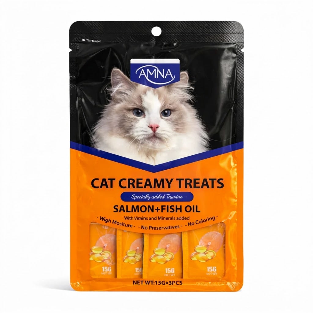 Amna Cat Creamy Treats with Fish Oil & Salmon 15Gx5pcs