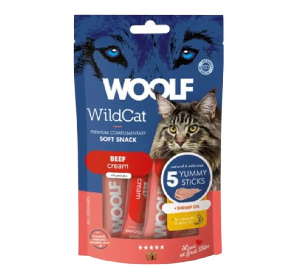 Woolfy Wild Cat Liquid Cat Treats with Beef & Shrimp Oil 5x14G
